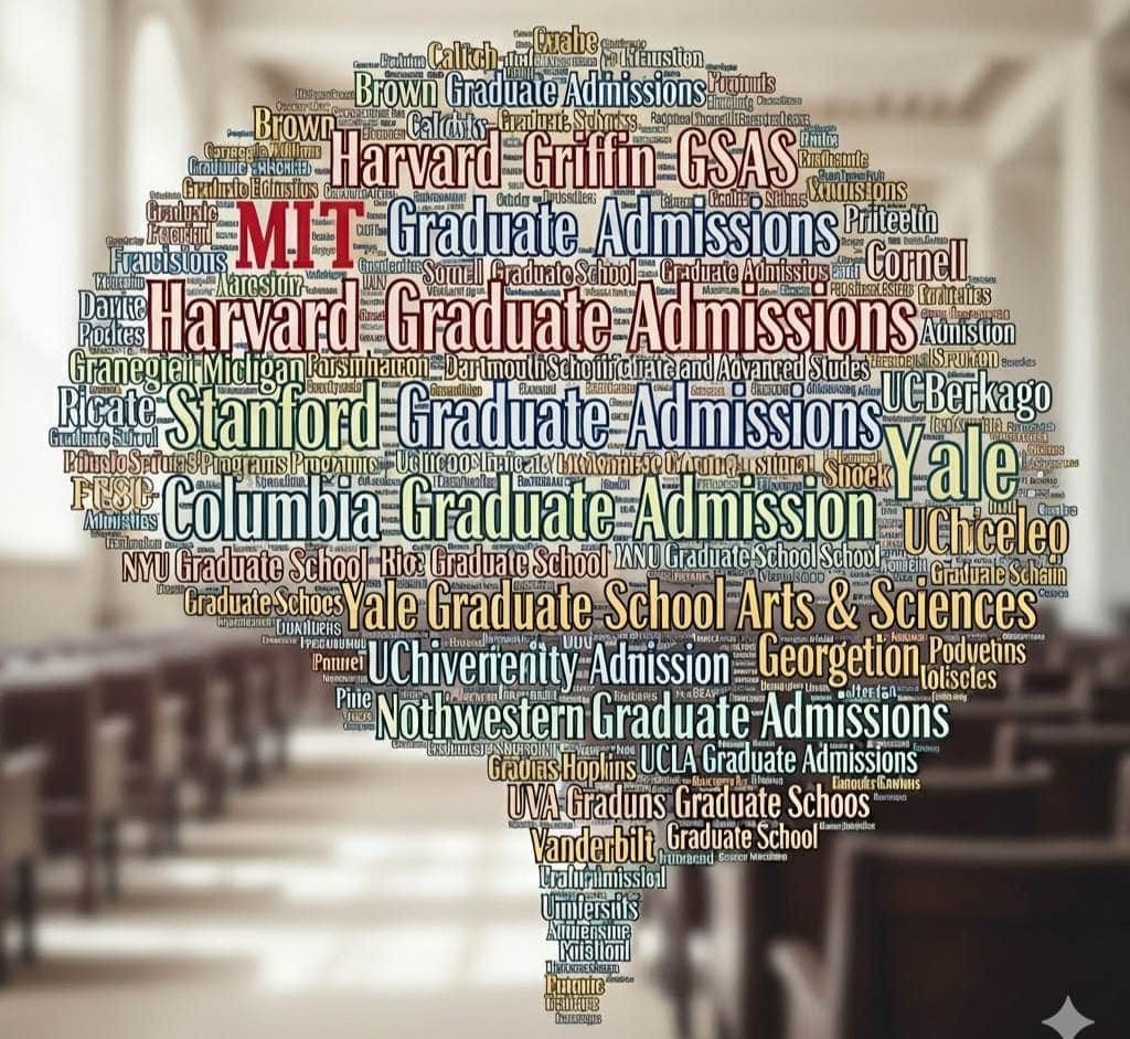 Word cloud illustrating top US universities
