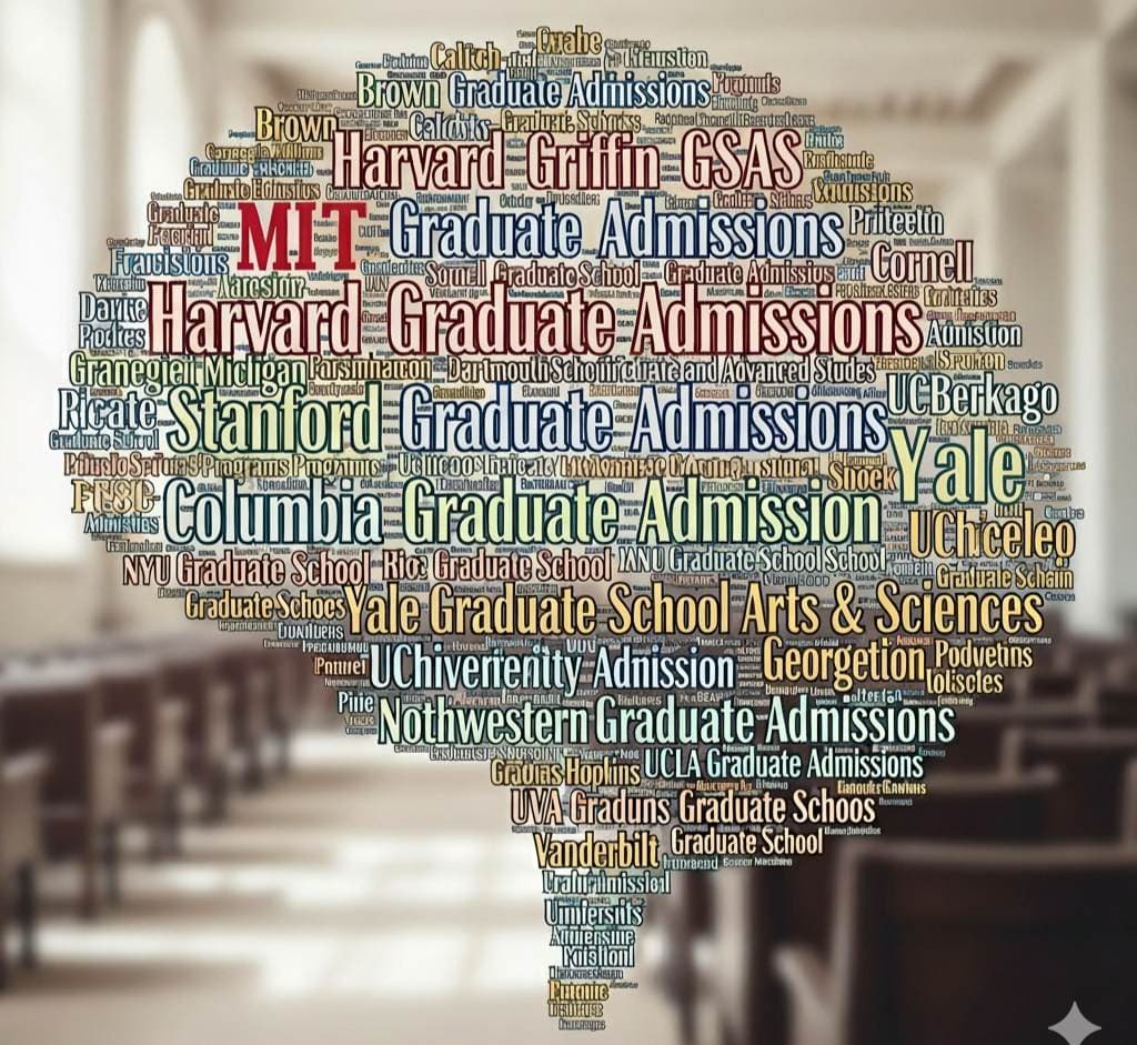 Word cloud illustrating top US universities
