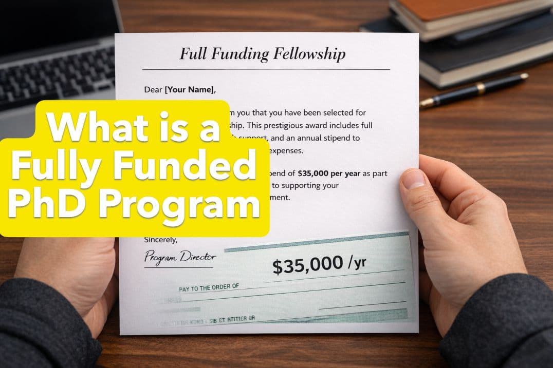 Prospective PhD student reviewing funding offer