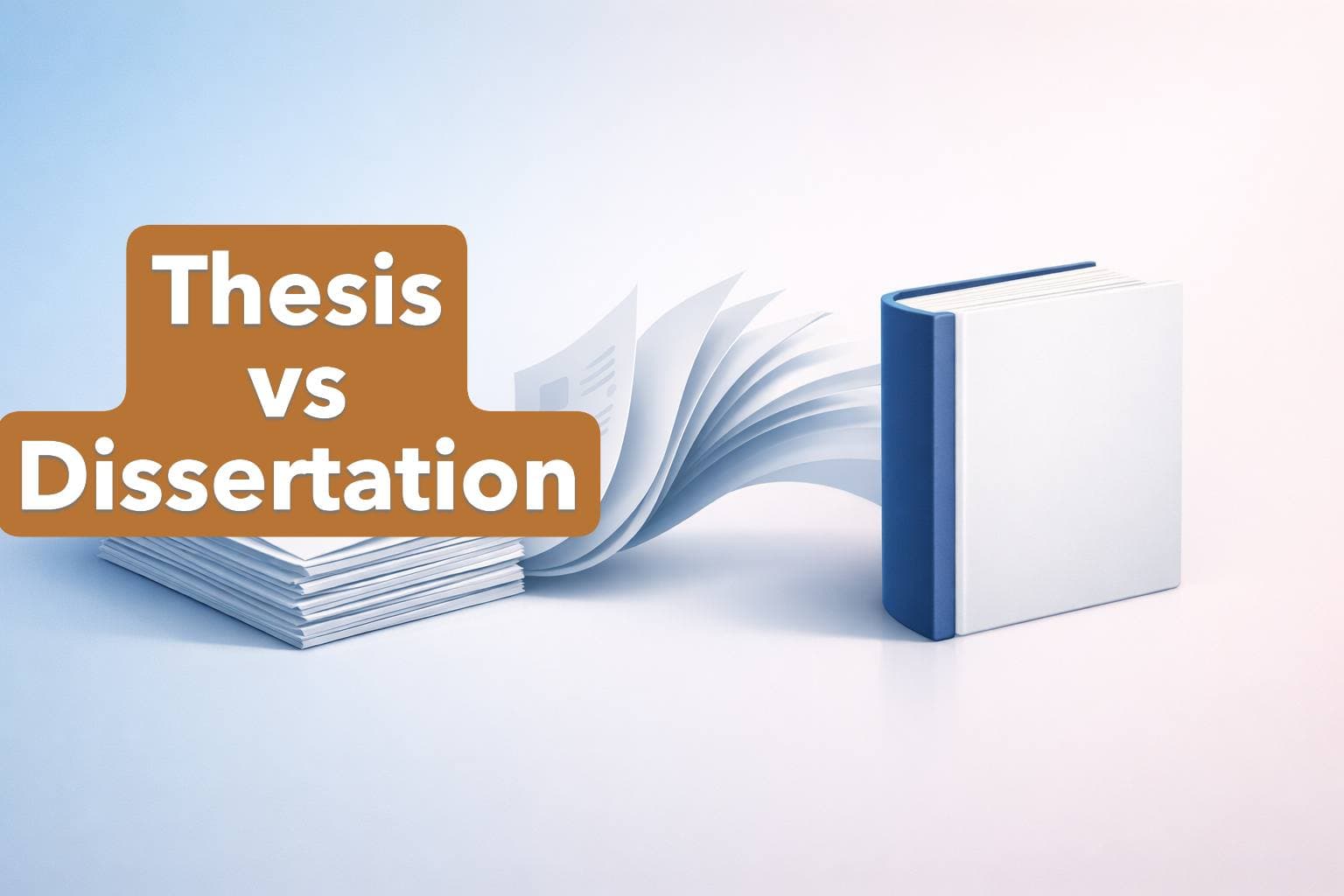 Graduate student writing dissertation at desk with research materials and laptop