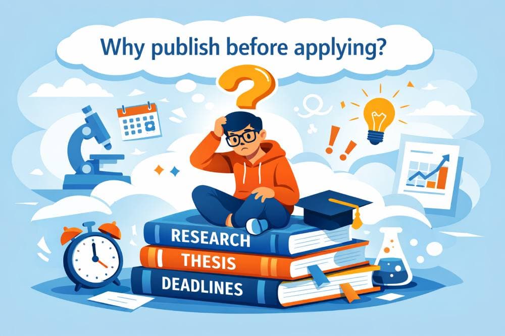 Academic researcher and PhD applicant collaborating on a review article at a university library