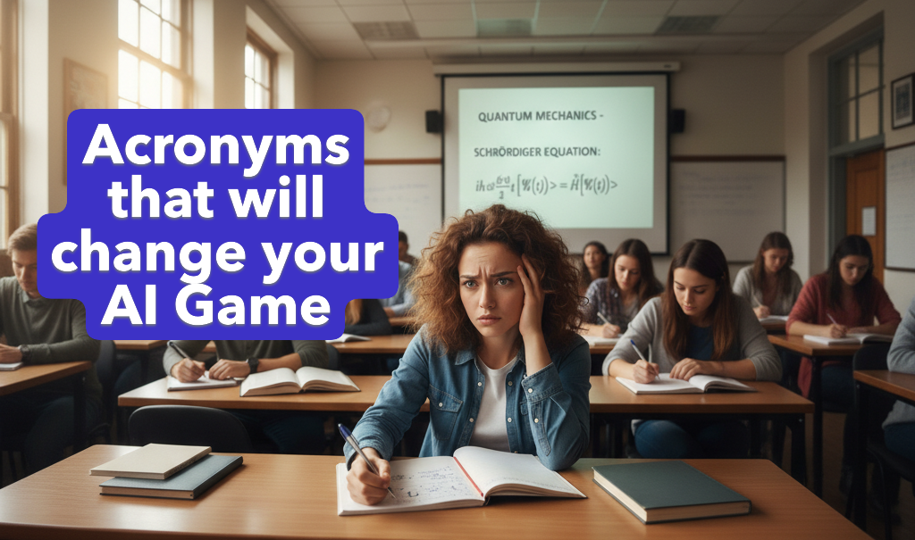 A master's student looking overwhelmed by academic acronyms in class